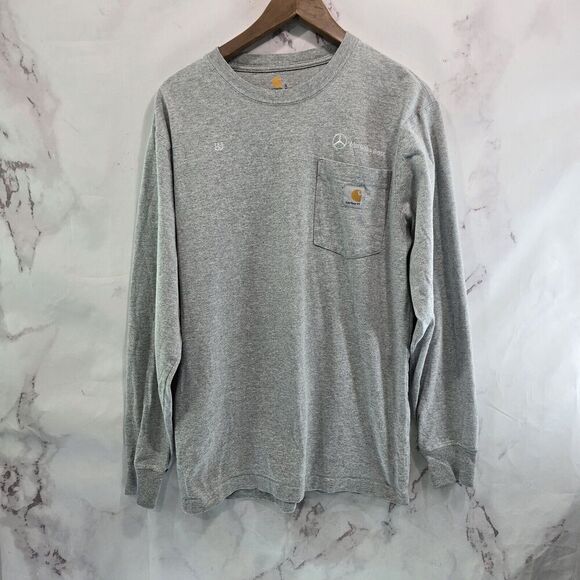 Carhartt T Shirt Mens Small Grey Pocket Original Fit Tee Long Sleeve Mercedes - Picture 1 of 9